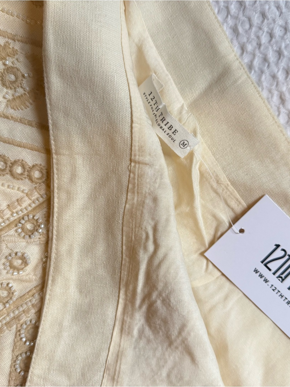 NWT | 12th Tribe | Del Sol Cream Beaded Micro Mini Skirt - Picture 3 of 5